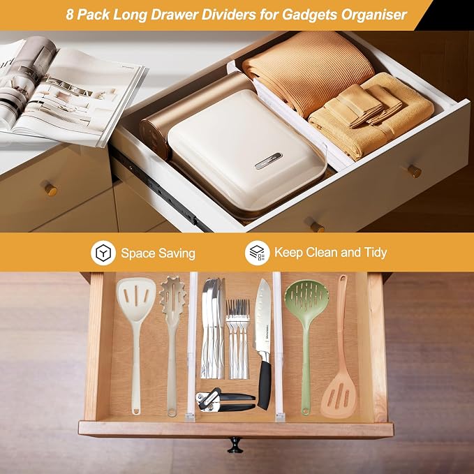 8 Pack Drawer Dividers for Clothes, 2.3" High 13"-21" Adjustable Drawer Dividers Expandable Dresser Drawer Organizer, Clear Drawer Separators for Clothes, Underwear, Cosmetic, Kitchen Utensils Storage - Image 6