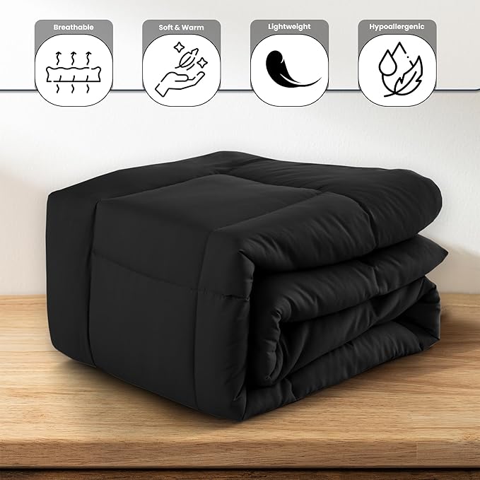 LUX Décor 5pc King Comforter Set, All-in-One Bed in a Bag, Includes 1 Comforter, 2 Pillow Shams, 1 Decorative Pillow & 1 Bed Skirt (Black, King)