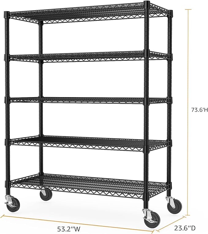 M MZG 53" W Garage Shelving 5 Tier Industrial 2200LBS Metal Shelving Units for Commercial, Basement, Pantry, Warehouse, School, Black Heavy Duty Easy Assembly 53.2" W x 23.6" D x 73.6" H - Image 3
