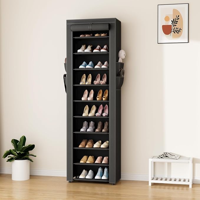 ROJASOP Shoe Rack with Covers 10 Tier Large Shoe Organizer Tall Shoe Closet Storage for 20-22 Pairs Shoe and Boot, Free Standing Shoe Rack Organizer for Closet, Entryway, Bedroom, Black - Image 8