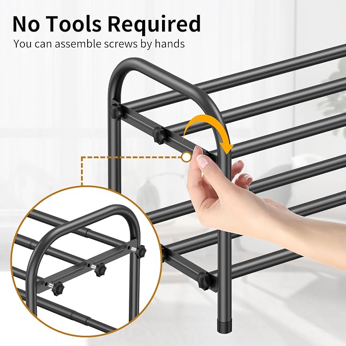 Hleelomi 2-Tier Expandable Shoe Rack for Entryway，Adjustable Metal Shoe Organizer for Closet,Living Room,Dorm,Black - Image 4