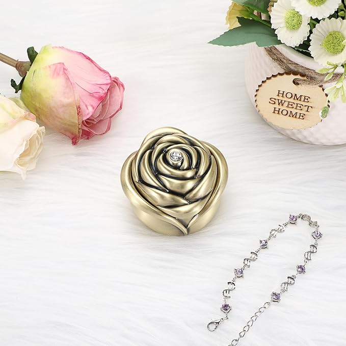 Hipiwe Rose Shape Vintage Jewelry Box Small Trinket Box Metal Ring Holder Box Treasure Chest Decorative Keepsake Organizer Box for jewelry,Gift for Women,Large - Image 5