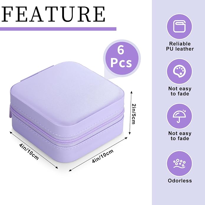 Hillban Bridesmaid Gifts Jewelry Box with Mirror, PU Leather Small Travel Jewelry Case Organizer Storage for Women Girls - Image 2