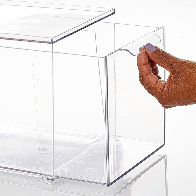 mDesign Plastic Stackable Closet Storage Organizer Bins with Pull Out Drawer for Cabinet, Desk, Shelf, Cupboard, or Dresser Organization - Lumiere Collection - 2 Pack - Clear - Image 7