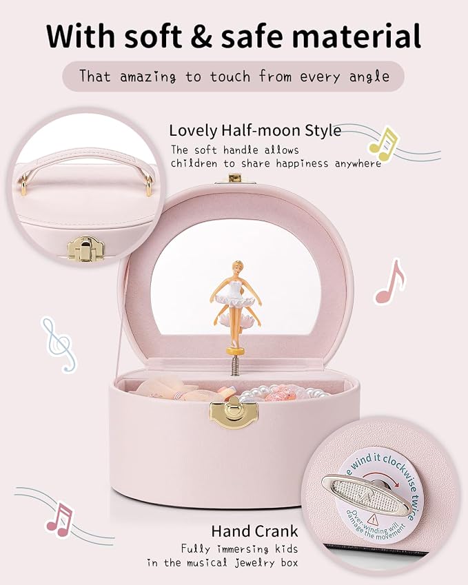 Vlando Musical Jewelry Box for Girls - Valentines Day Gifts for Daughter Kids - Birthday for Girls Ages 4 5 6 7 8-12 Year Old - Kid Music Box with Ballerina for Birthday Bedroom Decor - Light Pink - Image 5