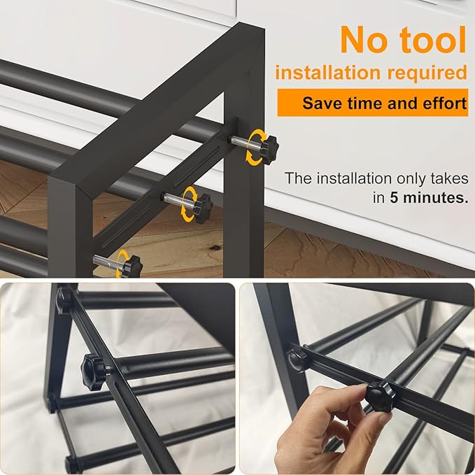 Detsuk 2-Tier Expandable Shoe Rack (17.5"-30.7") – Adjustable Heavy-Duty Metal Shoe Organizer Shelf for Closet, Entryway, Mudroom & Garage – Durable Freestanding Storage, Black - Image 5