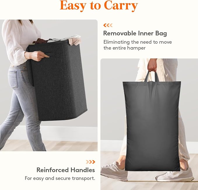 Lifewit 85L Large Laundry Basket with Lid, Laundry Hamper with Plastic Handles and Removable Bag, Foldable Tall Dirty Clothes Hampers for Laundry for Laundry Room, Bedroom, Bathroom, Dorm, Dark Gray - Image 7