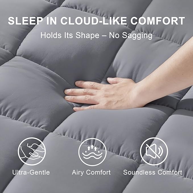 3 Inch Mattress Topper King Size Breathable Filled Soft Fluffy Supportive for Back Pain Relief, Bed Mattress Pad Pillow Topper with Extra Thick Padded Protector for 8"-21" Deep Pocket