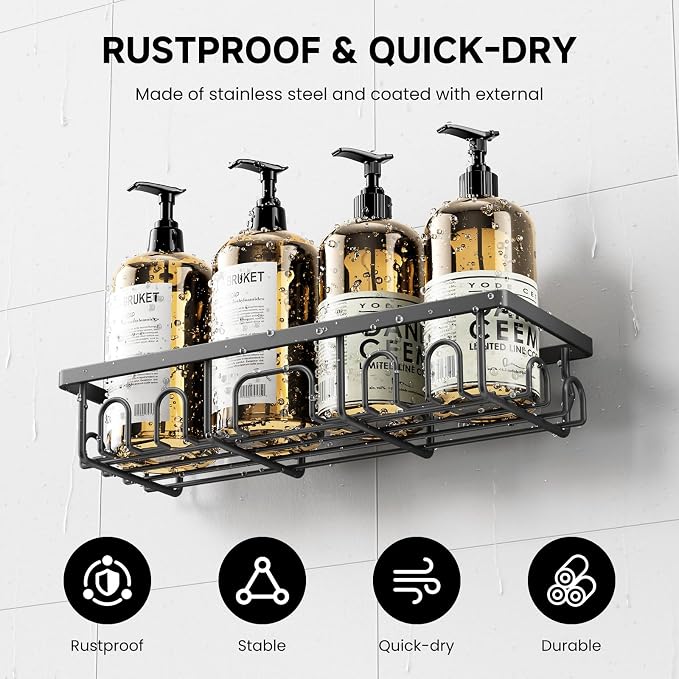 Shower Caddy, 5 Pack Shower Shelves for Inside Bathroom, Rustproof Adhesive Bathroom Organizer with Soap Holder, No Drilling Washroom Organizers and Storage for Bathtub Room/Kitchen/Home, Grey - Image 3