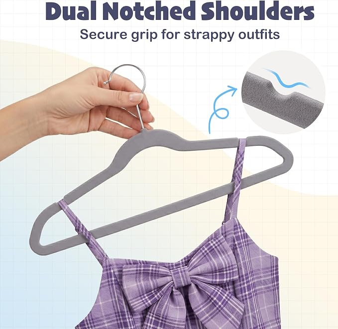HOUSE DAY 14 Inch Kids Velvet Hangers 50 Pack, Durable Big Kid Hangers for Youth, Teen, Non Slip Kids Felt Hanger, Cute Childrens Hanger for Closet, Grey - Image 6