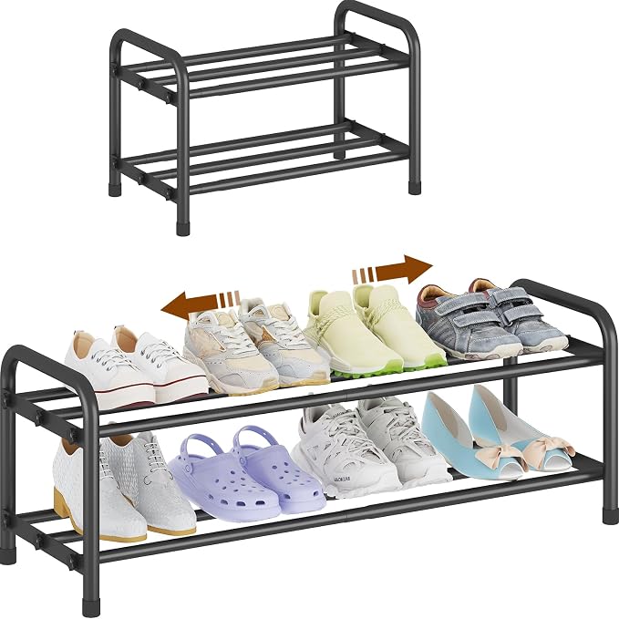 KANAV 2-Tier Expandable Shoe Rack, Adjustable Shoe Organizer & Storage for Closet, Small Space Saving Shoe Rack for Entryway, Bedroom, or Office – Sturdy & Durable Design by Shoeracks