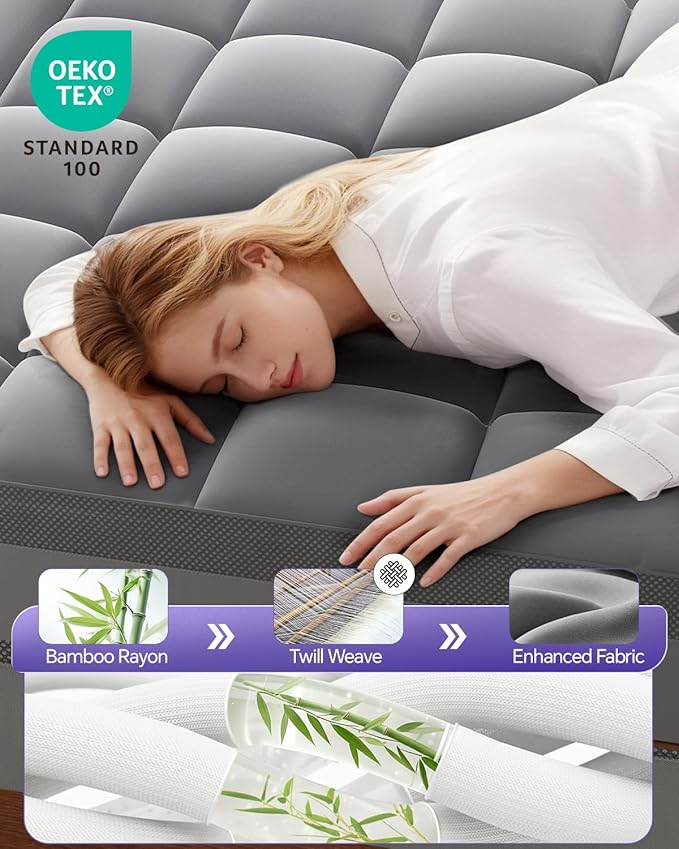 Dual Layer 5 Inch Memory Foam Mattress Topper Full - 2 Inch Gel Memory Foam and 3 Inch Pillow Top Mattress Pad, 7-Zone Egg Crate Full Size Mattress Topper (Dark Gray)