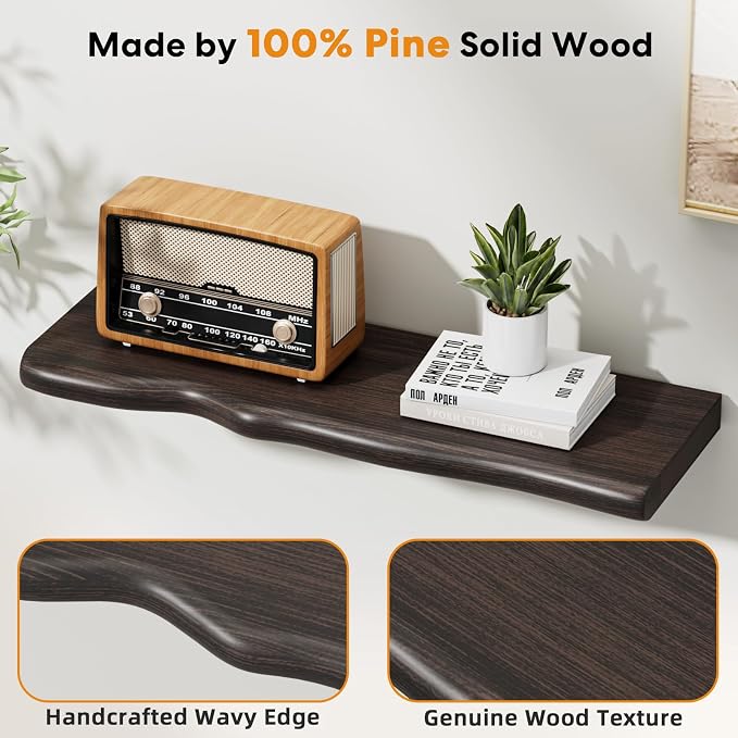 Floating Shelves for Wall Rustic Farmhouse 24 Inch Floating Shelf Bathroom Wooden Shelves for Wall Mounted Live Edge Pine Shelf with Unique Natural Grain for Living Room Bedroom Kitchen (Grey) - Image 4