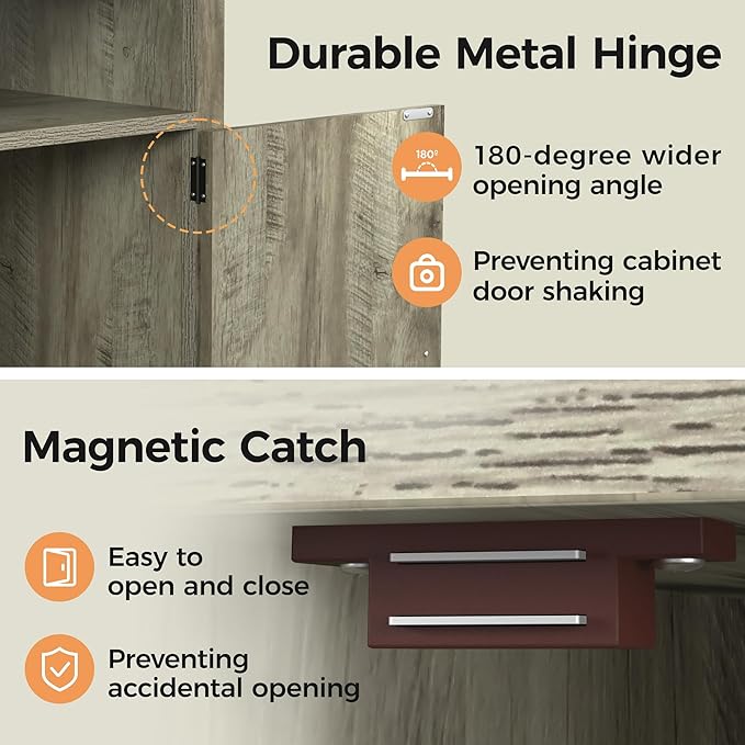 RoyalCraft 25" Tall Farmhouse Nightstand with Charging Station, Grey End Table with Storage, Large Wooden Rustic Bedside Table for Bedroom, Light Grey