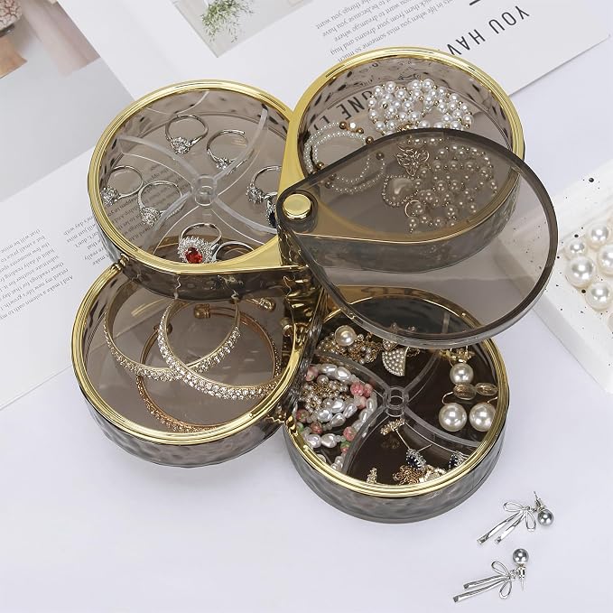 LETURE 4-Layers Rotatable Jewelry Organizer Storage Box, Clear Jewelry Holder Case for Ring Earring Necklaces Bracelets Makeup Hair Accessories - Image 5