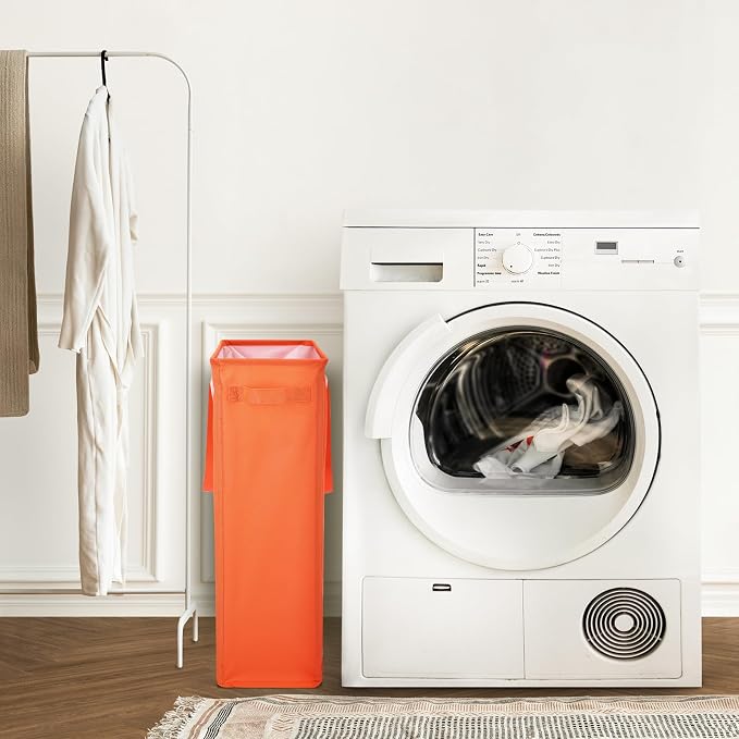 Odonata Slim Laundry Hamper Handles Collapsible Laundry Basket Thin Dirty Clothes Basket Narrow Laundry Bag Foldable Dirty Hamper 45L (Orange) - Image 6