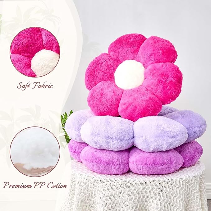 Kcvvcr Hot Pink Flower Pillow, 17.7" Flower Shaped Plush Decorative Throw Pillow for Bed