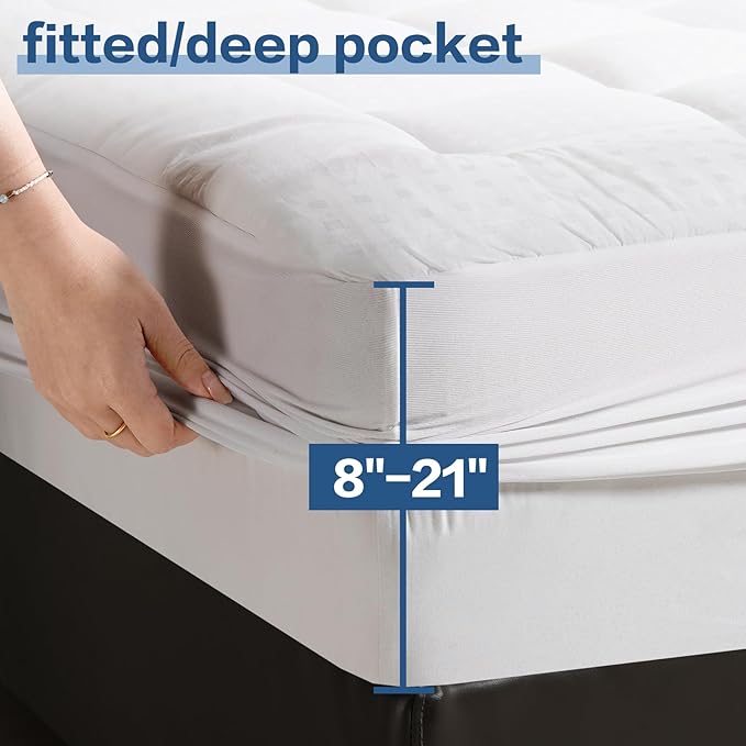 LEISURE TOWN Cotton Mattress Pad California King Fitted Quilted Mattress Cover Pillow Top Mattress Topper Cooling Soft Breathable Mattress Protector,8-21 Deep Pocket,Machine Washable(72x84 White)