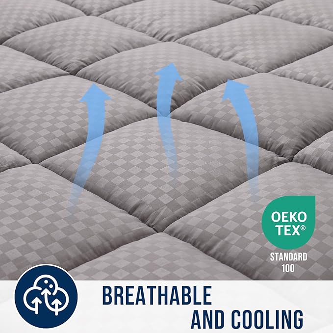 OLANLY Twin XL Quilted Fitted Mattress Pad, Elastic Fitted Mattress Topper, Cooling Soft Mattress Cover Stretches up to 21 Inches Deep, Machine Washable Mattress Protector (39x80 inch, Light Grey)