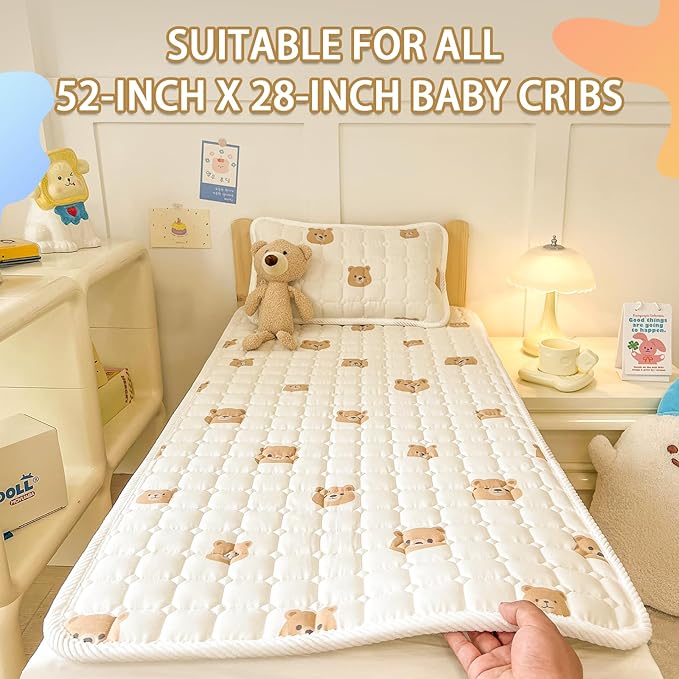 Baby Crib Mattress Cover Protector, Toddler Mattress 100% Cotton Mini Baby Mattress Protector Cushion,Toddler Mattress Topper。Cot Mattress Pad, Crib Cushion Bed Sheets