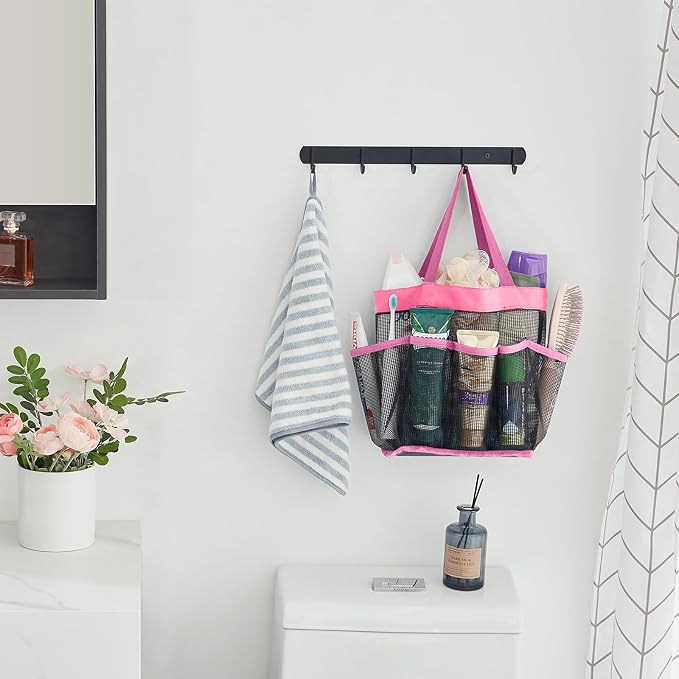 Lifewit Mesh Shower Caddy Portable for College Dorm Room Essentials with 7 Pockets, Freestanding Hanging Organizer Basket, Quick Dry Tote Bag for Camping, Bathroom, Beach, Travel, 1 Pack, Pink - Image 7
