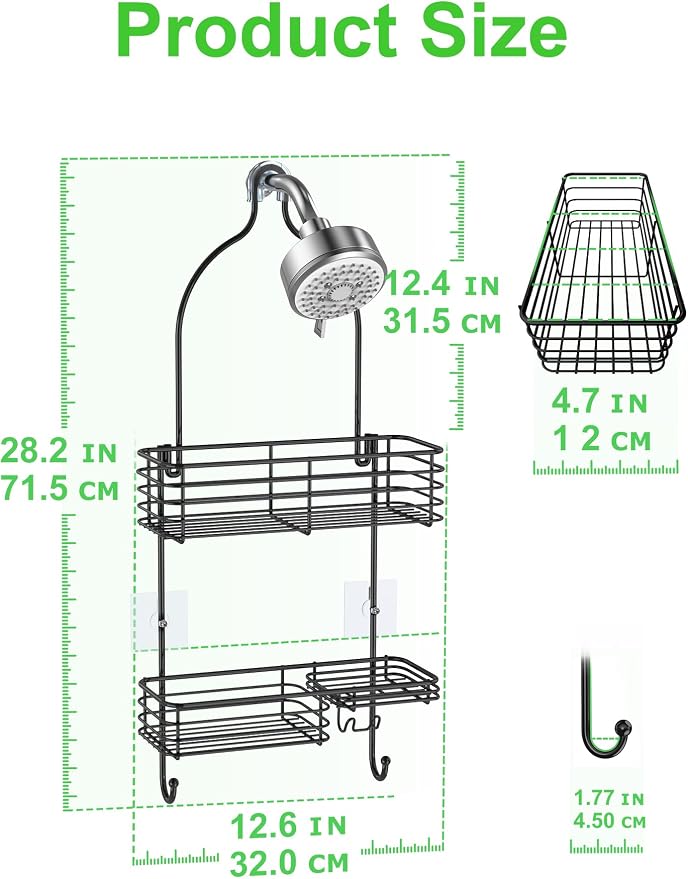 SMARTAKE Hanging Shower Head Caddy, Rustproof Bathroom Shower Shelf Organizer, SUS201 Stainless Steel Over The Storage Rack, for Toilet, Bathroom, Black - Image 2