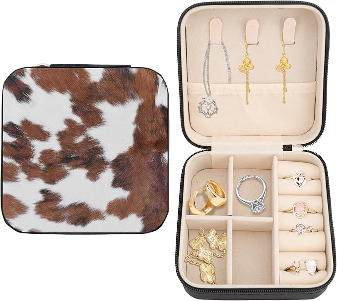 Personalized Jewelry Box Travel Size Jewelry Case Cow Print Jewellery Storage Box for Womens Mens Jewellery Organiser for Rings Necklaces Bracelets Earrings Christmas Birthday Gifts for Her by Unknown