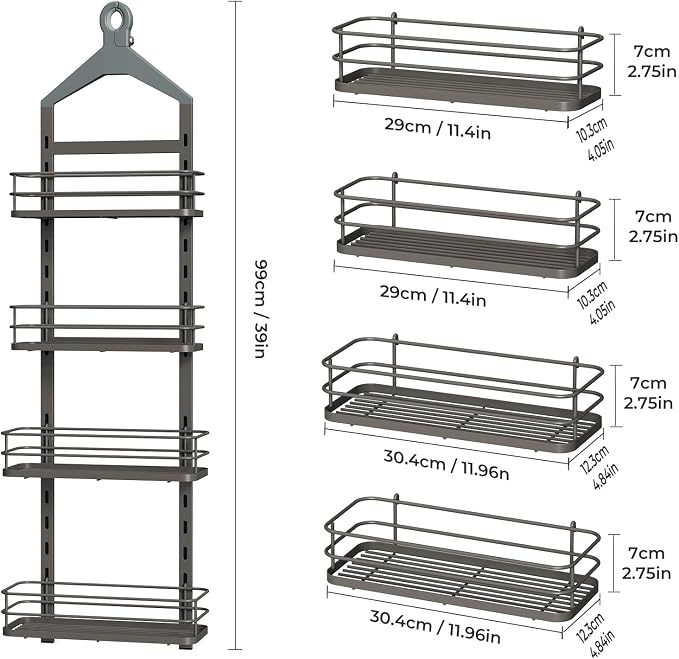 ODesign 4 Tier Height-Adjustable Shower Caddy Hanging Anti-Swing-Over The Shower Head Caddy-Showers Storage Organizer Bathroom Shelves Basket Showers Caddies-Grey - Image 9