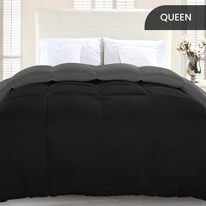 Utopia Bedding Queen Comforter Duvet Insert, Reversible Black/Grey Quilted Comforter with Corner Tabs, Box Stitched Down Alternative Comforters Queen Size 88 x 88 inches
