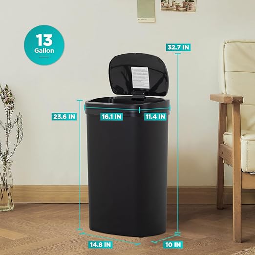 BestOffice | 13 Gallon Trash Can with Lid | Automatic Touchless Garbage Can | Odor Control | Modern Oval Design | Easy to Clean | Plastic | Black | Fits Any Kitchen, Bathroom, Office or Home - Image 7