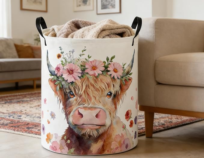 Kids Laundry Basket Cow Hamper for Nursery Farm Hamper Cute Kids Storage Bin Organizer Room Decor for Home(Cattle) - Image 5