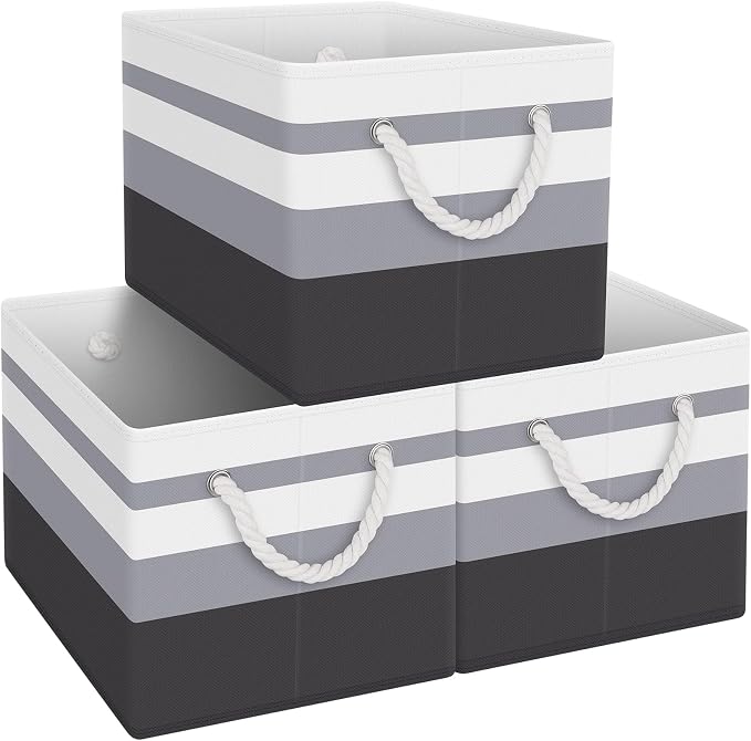 Fab totes Storage Bins [3-Pack], Foldable Storage Baskets for Organizing Toys, Books, Shelves, Closet, Large Storage Box with Rope Handles, Sturdy Organizer Bins,Gradient Grey by Fabtotes