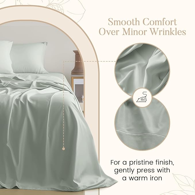 Deep Pocket Queen Sheets Set, Egyptian Cotton Sheets Queen Size Bed Set with Elasticated Fitted Sheet & Pillowcase Sets, Soft & Comfy 800TC Sateen, No Pill & Shrink Luxury Bedding, Sage Green Sheet