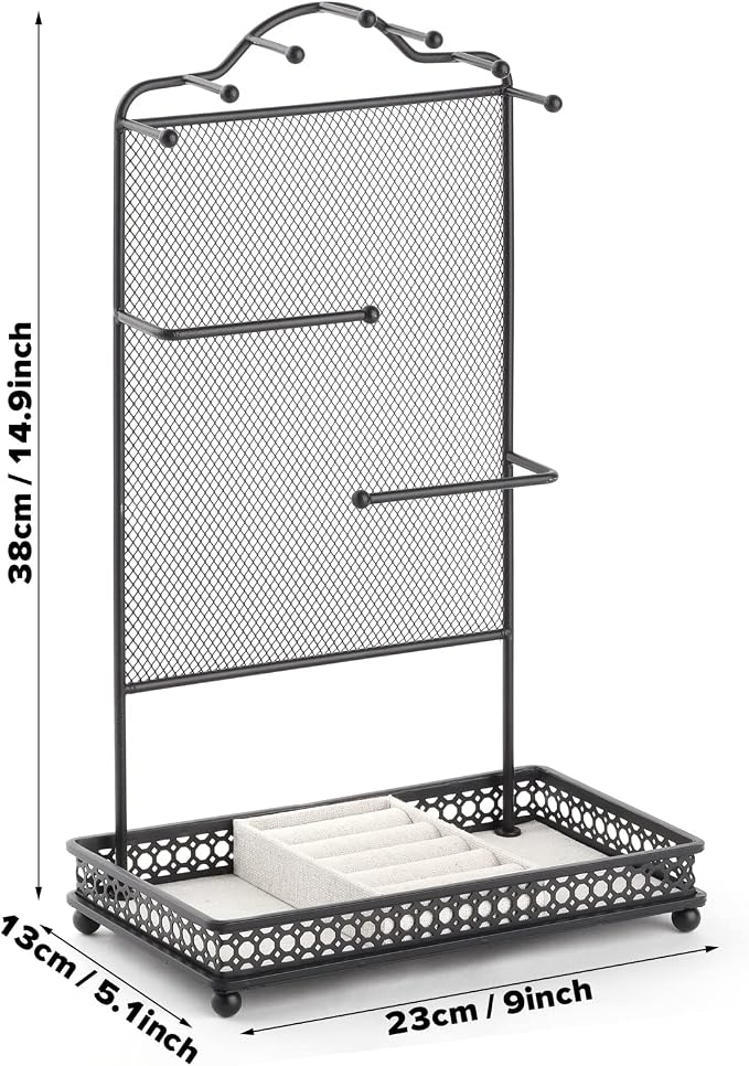 Meangood Black Jewelry Organizer Stand, Earring Holder Rack for Hanging Earrings Necklace Bracelets Watches Jewelry Display Large Rings Storage as Women Gift - Image 2