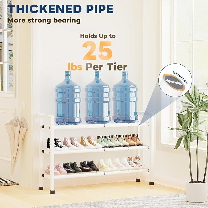 Mavivegue 3-Tier 19"-43.3" Adjustable Shoe Rack for Closet,Expandable Shoe Rack, Hall Entryway,Front Door,Garage, Sturdy Steel Space-Saving Rack, White​ - Image 5