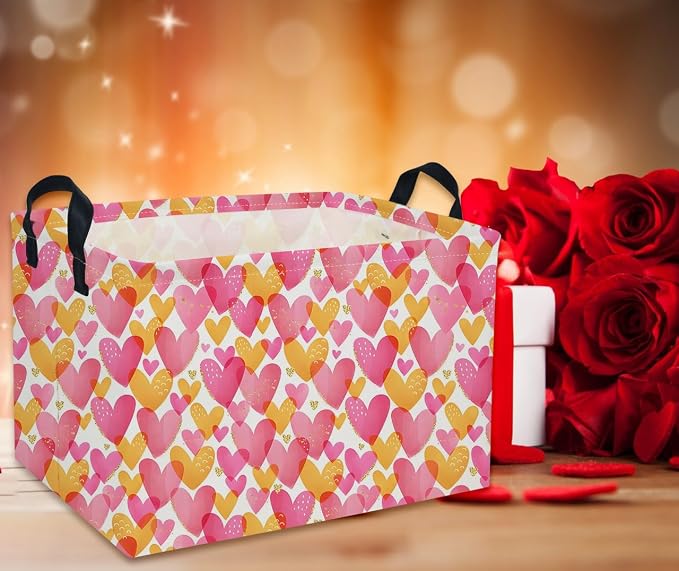 Rectangular Valentine's Day Baskets,Heart Basket,Pink Girls Basket Kids Storage Bin Love Room Decor for Home.(Shining Love) - Image 5