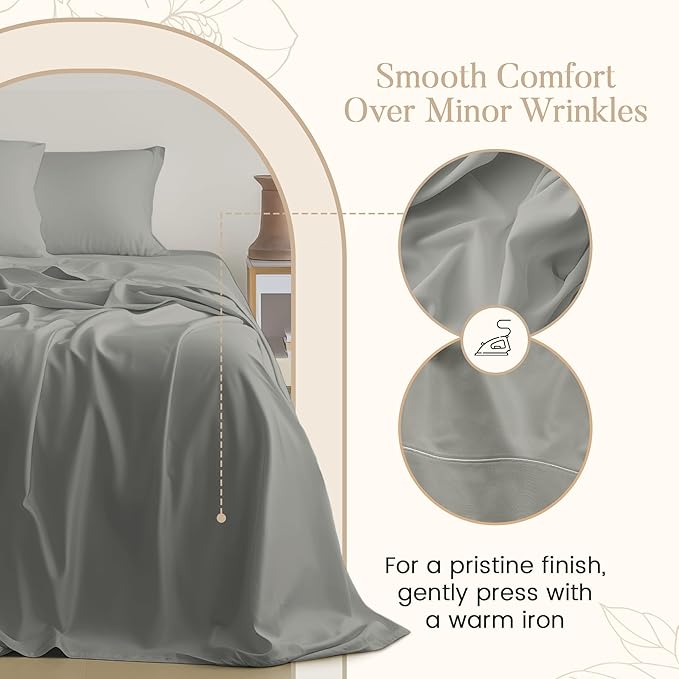 800 Thread Count Egyptian Cotton Sheets Queen Sheet Set 15" Deep Pocket, 100% Cotton Sateen Weave Bed Sheets Queen Size Set, Naturally Cool Breathable Elasticated Sheet & Pillowcase Sets - Silver