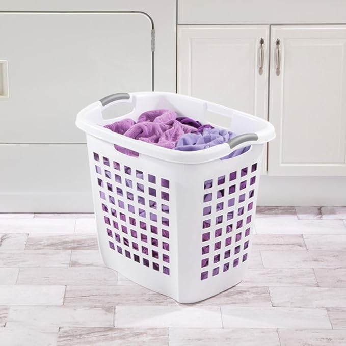 Sterilite Ultra Easy Carry Laundry Hamper, Comfort Handles to Easily Carry Clothes Between the Bedroom and Laundry Room, Plastic, White, 4-Pack - Image 3