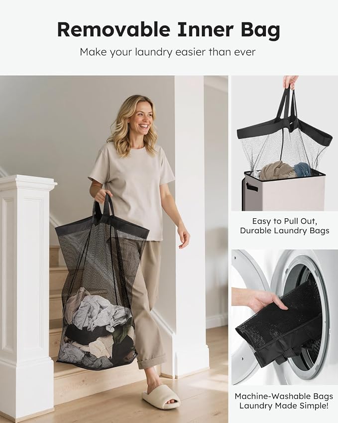 SOLEDI Laundry Hamper with Lid 100L Large & Tall Collapsible Laundry Basket, Clothes Hamper with Bag Removable Easy to Carry, Dirty Hampers for Bedroom, Bathroom, Dorm, College,Light taupe - Image 4