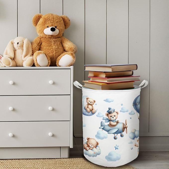 Baby Nursery Laundry Basket, Toybox for Boys Girls Room, Cute Blue Bear Laundry Basket Hamper Waterproof Collapsible Clothes Toys Storage Bin Organizer for Kids Room Playroom Bedroom Bathroom - Image 4