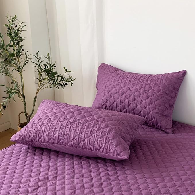 jejeloiu Purple Quilted Mattress Pad, 100% Waterproof Breathable King Bedding Fitted Sheet Mattress Protector 14" Deep Pocket Cotton Snow Down Alternative Filling Mattress Cover (King,Purple)