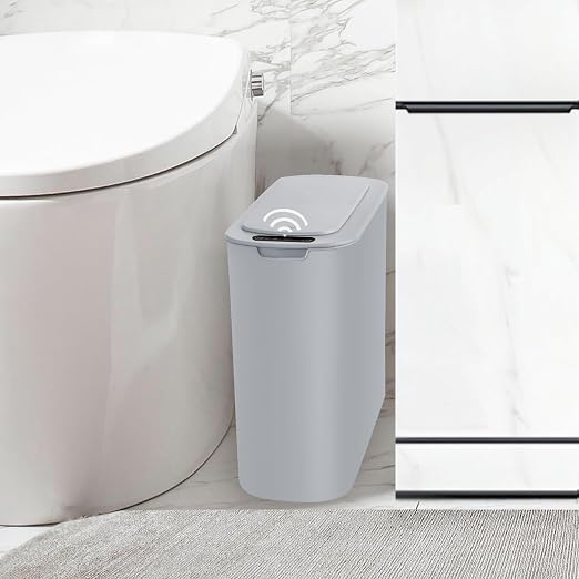 TIPGO Automatic Motion Sensor Bathroom Trash Can with Lid, 2.6 Gallon Touchless Trash Bin, Smart Garbage Can Plastic Slim Wastebasket for Bedroom, Office, Dorm (Grey) by TIPGO