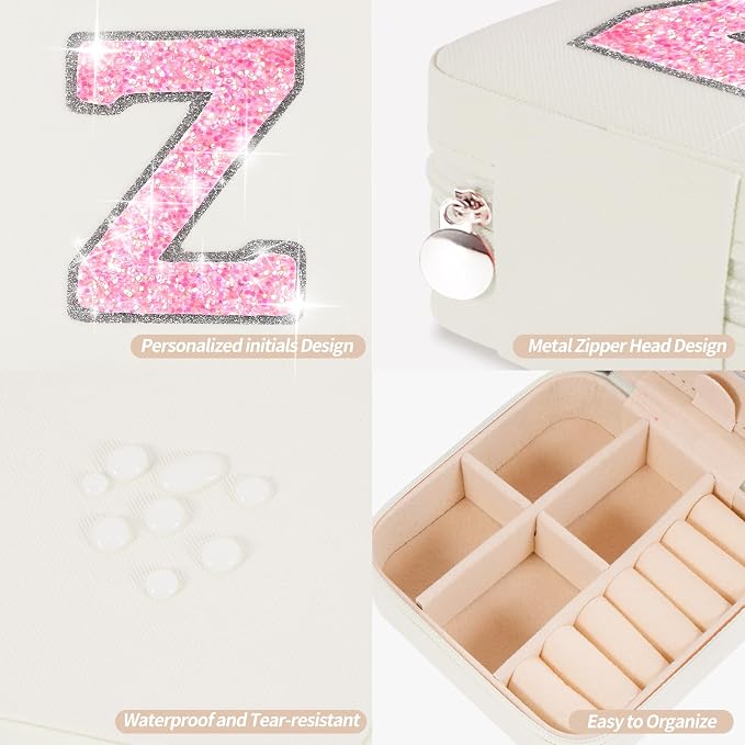Uygafly Personalized Jewelry Case for Women Girls - Fashion Mini Jewelry Boxes - Trendy Travel Jewelry Organizer with Initials Letter - Teen Gifts | Cream,Z - Image 4