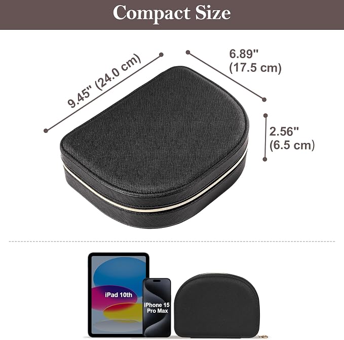 ProCase Travel Size Jewelry Box, Large Portable Seashell-Shaped Jewelry Case, 2 Layer Jewelry Organizer in PU Leather for Women -Black - Image 6