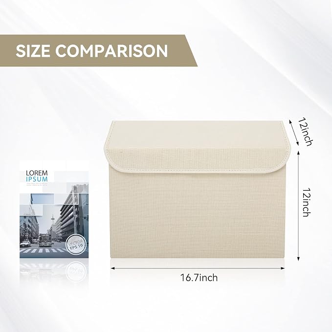 Bagnizer Large 42 Quarts Collapsible Stackable Storage Bins Cube with Lids [3-Pack] Foldable Fabric Linen Storage Boxes, Closet Organizer Baskets with Label for Home (16.7 x 12 x 12, Beige) - Image 2
