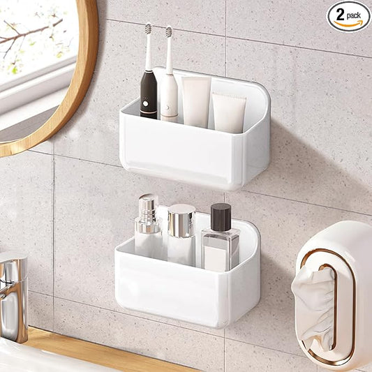 2pc Clear Wall Mount Organizer, Adhesive Cabinet Door Organizer,Self Adhesive Organizer for Wall,Shower Caddy No Drilling Hang Walls for Bathroom, Kitchen, Living Room by Home