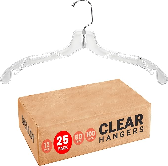 DEILSY™ Clear Plastic Hangers 25 Pack - Durable Clothes Hanger for Wardrobe Organization, Essential Plastic Hanger for Garments, Versatile Coat Hangers for Home and Retail Use by Deilsy