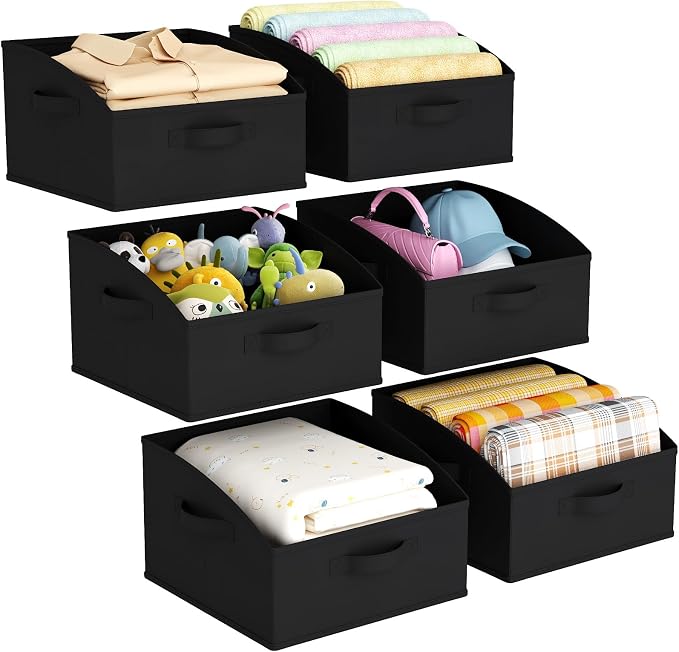 Lifewit Trapezoid Closet Storage Bins for Shelf, 6 Packs Non-woven Closet Organizer Baskets with Handles, Foldable Clothes Containers Boxes for Clothing, Book, Purse, 16L, Medium, Black by Lifewit