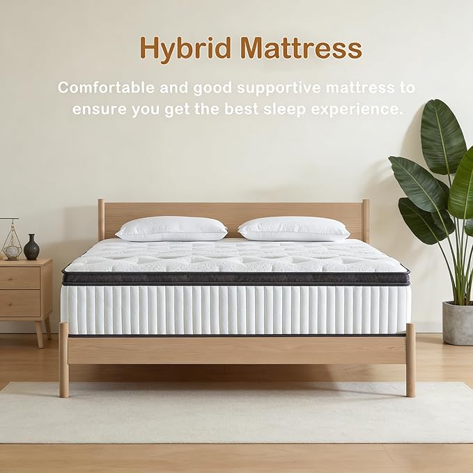 Queen Mattress, 12 Inch Queen Size Hybrid Mattresses with Memory Foam and Individual Pocket Spring for Motion Isolation, Pressure Relief, Medium Firm Mattress in a Box, 60 * 80 * 12