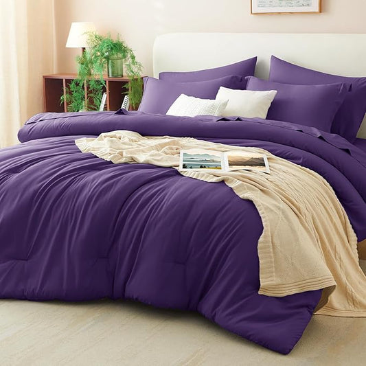 CozyLux King Size Comforter Set Purple, 7 Pieces Bed in a Bag King Comforter Set with Sheets, Luxury Soft Bedding Sets with Down Alternative Comforter, Fitted Sheet, Flat Sheet, Pillowcases & Shams